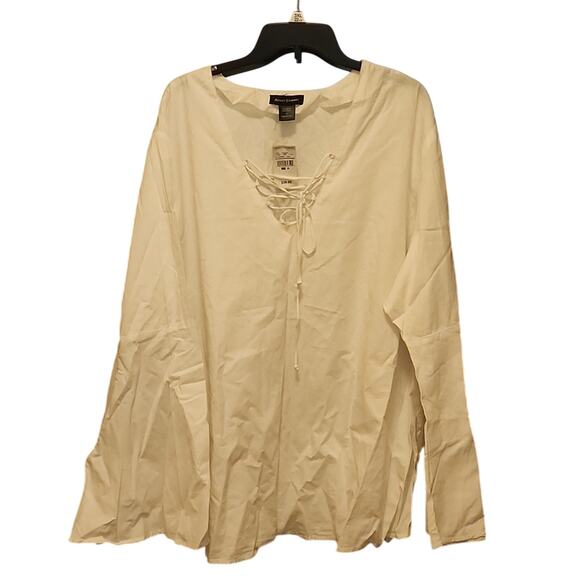 Ashley Stewart Tops - Ashley Stewart Blouse Women's 26 White Lace Up Bell Sleeve NWT